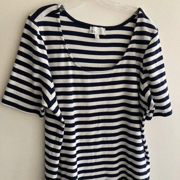 Nordstrom Rack Tops - Nordstrom Rack White Navy Stripe Short Sleeve Shirt